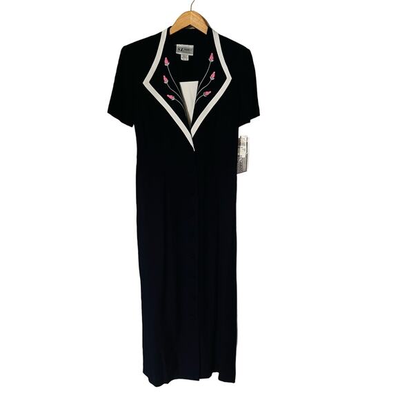 S.L Fashions Vintage Collared Button Down Maxi Dress Size 10 Petite NWT Navy - Picture 9 of 9